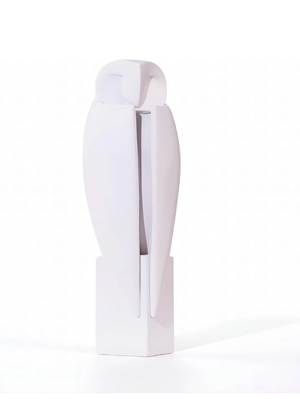 Abstract Head up Owl Sculpture White Resin Modern Minimalist Style 7.95 in Tall
